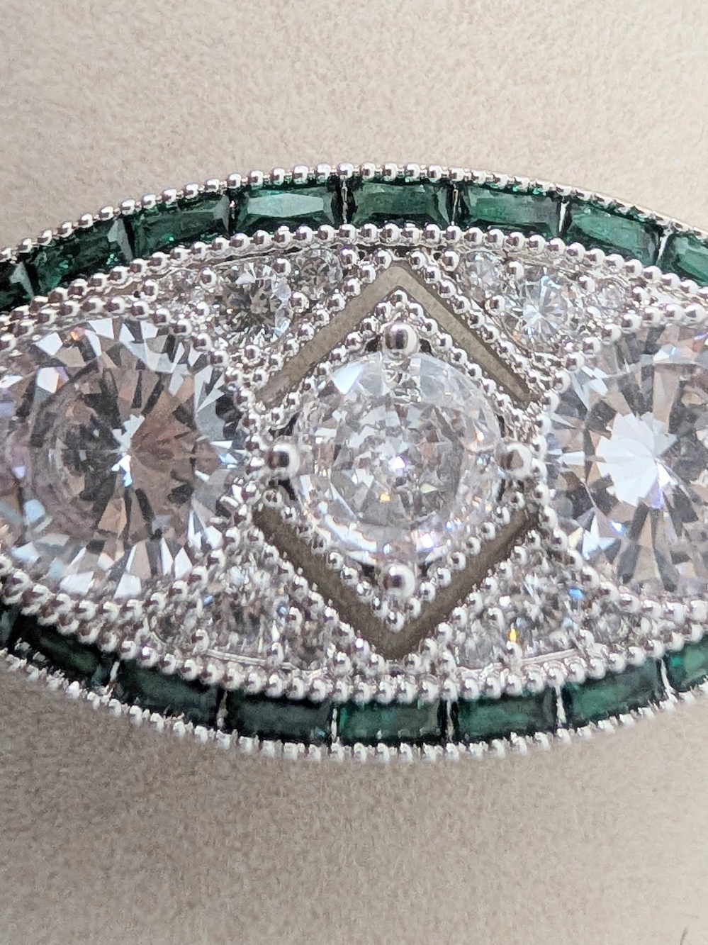 Carat Moissanite Art Deco Style Bracelet 6.5” Emerald Green Accent Silver Tone